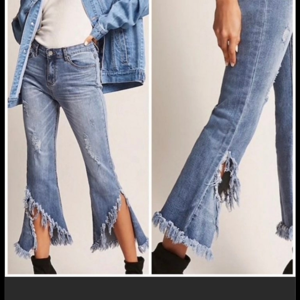 Distressed bell bottom jeans